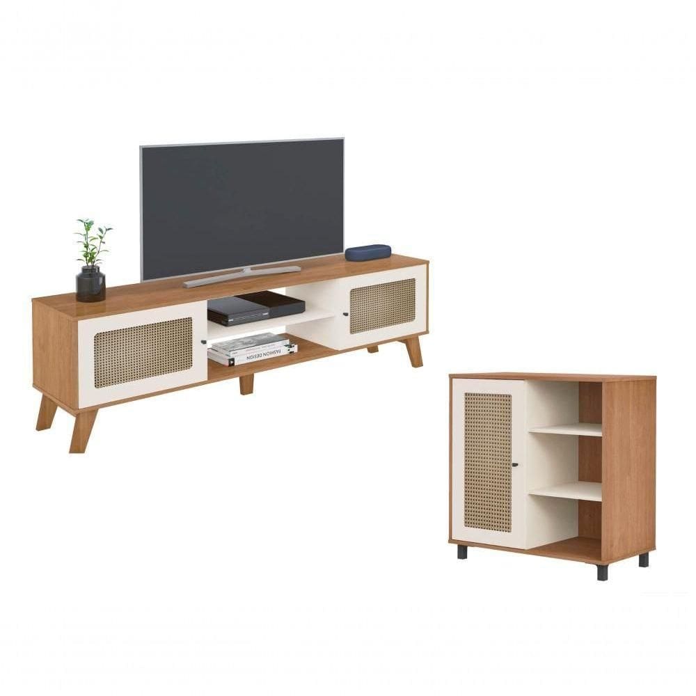 Conjunto Para Sala Com Rack E Buffet Charlotte Artely Cinamomo-off White