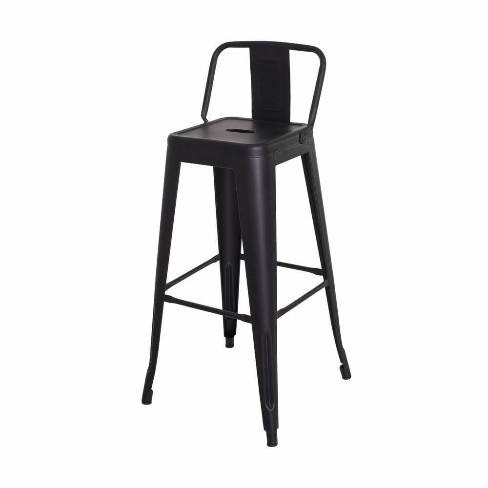 Banqueta Tolix Iron Com Encosto Preto Fosco Industrial Aço Cozinha Bar Bistrô Bancada