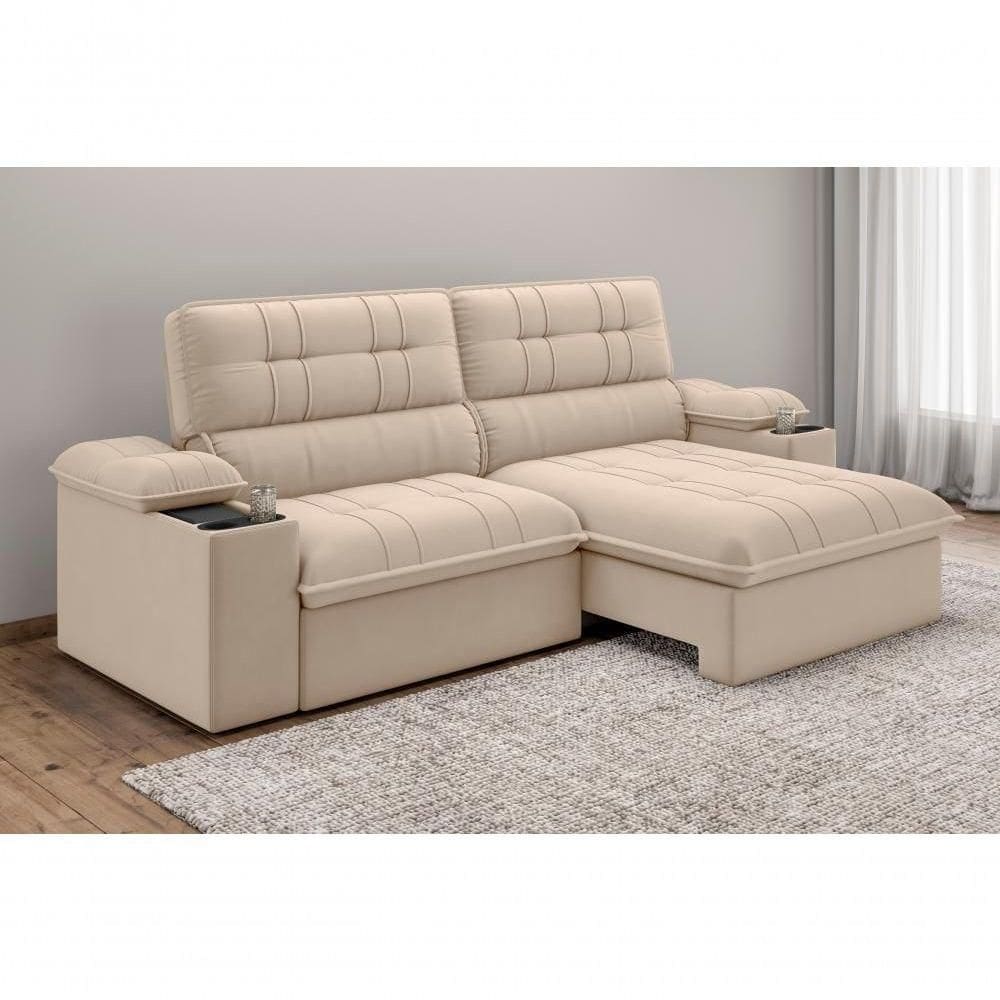 Sofá Stylus 2,10m Retrátil-reclinável Com Porta Copos E Cooler Suede Capuccino - X Sofás