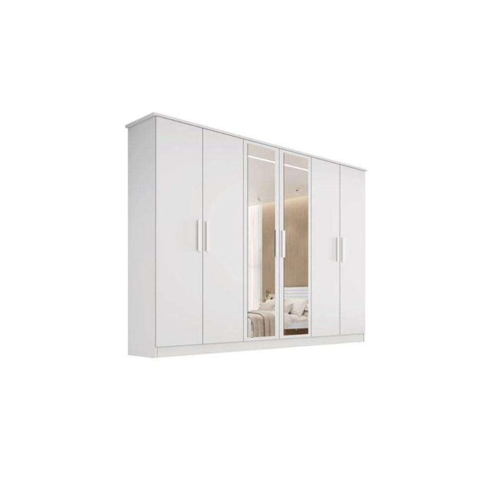 Guarda Roupa Casal Nina 100% Mdf Com Espelho 6 Portas 4 Gavetas Puxador Em Madeira - Bianchi Móveis: Branco