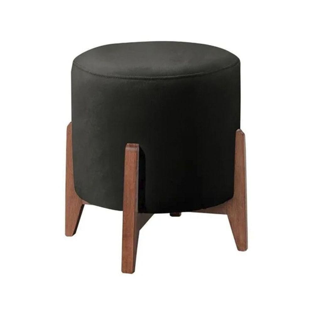 Puff Decorativo Redondo Eloá Suede preto