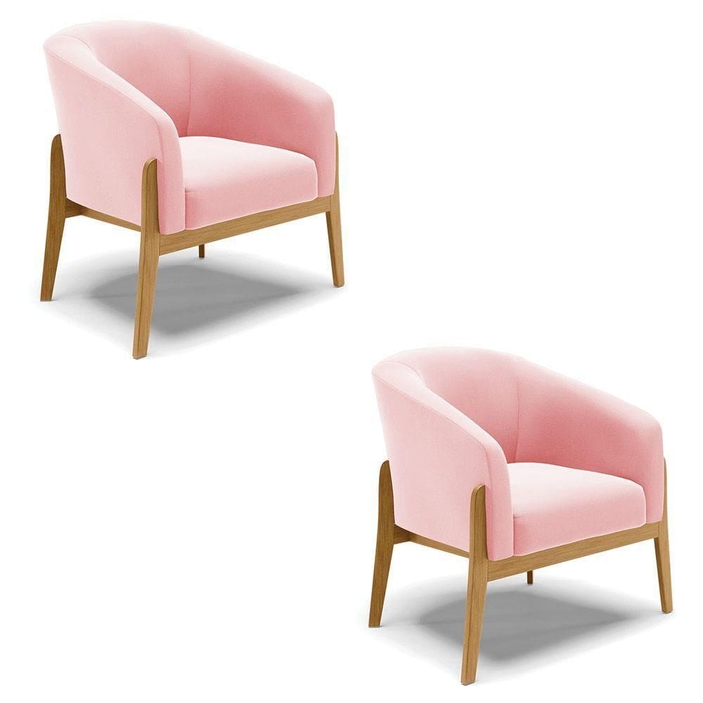 Cadeira Sala De Jantar Base De Madeira Kit 2 Stella Suede D03 - D`rossi Cor Rosa Bebê