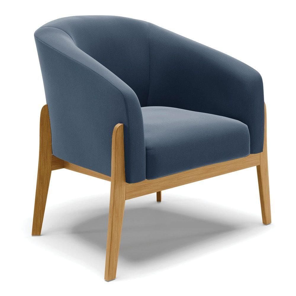 Cadeira Sala De Jantar Base De Madeira Stella Suede D03 - D`rossi Cor Azul Marinho