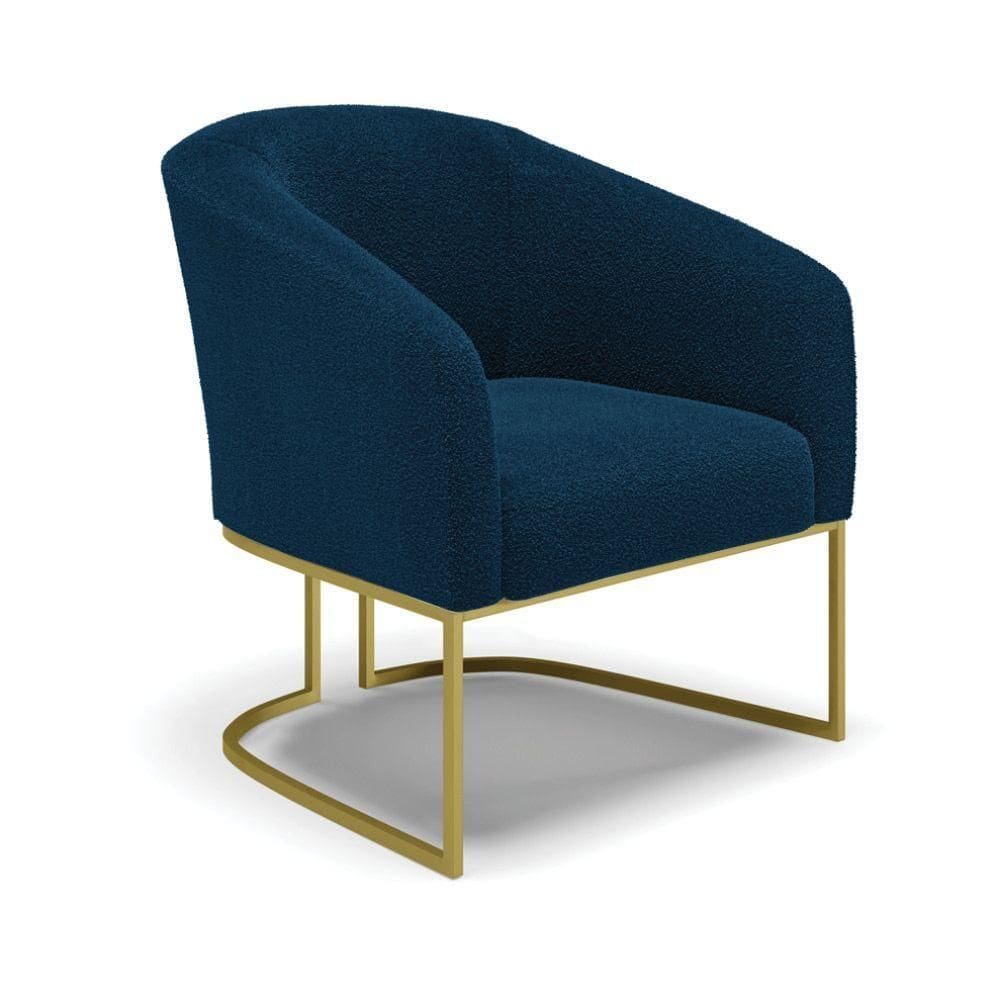 Cadeira Sala De Jantar Base Industrial Dourada Stella Bouclê D03 - D`rossi Cor Azul