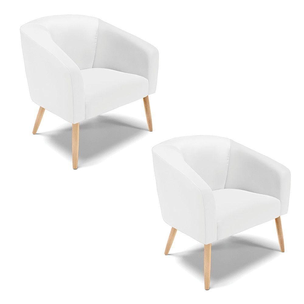Cadeira Sala De Jantar Pé Palito Natural Kit 2 Stella Sintético D03 - D`rossi Cor Branco