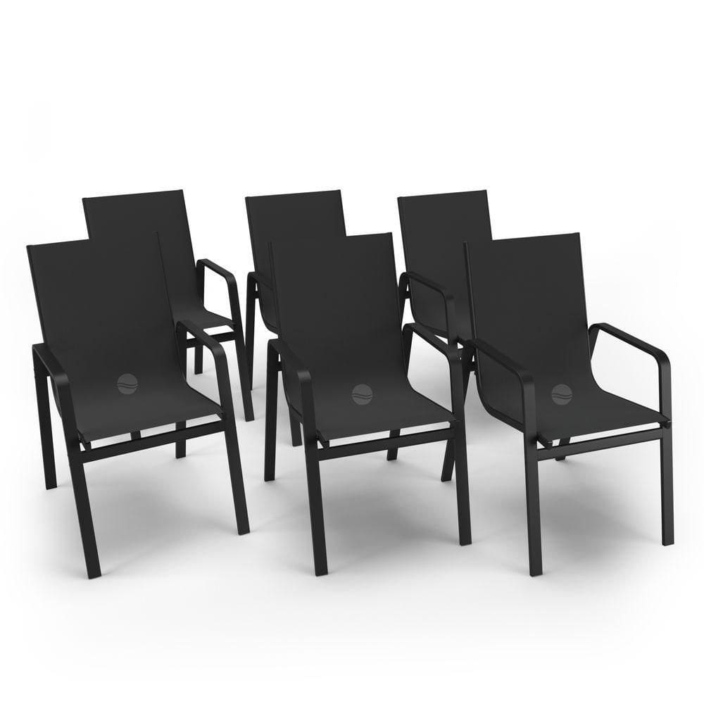 Kit 6 Cadeiras Miami Gourmet Alumínio Preto Tela Preto