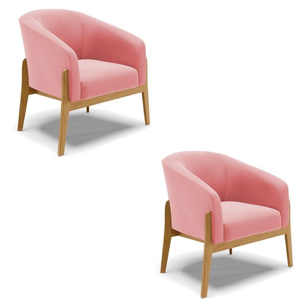 Cadeira Sala De Jantar Base De Madeira Kit 2 Stella Suede D03 - D`rossi Cor Rose