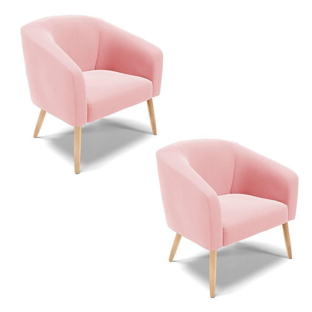 Cadeira Sala De Jantar Pé Palito Natural Kit 2 Stella Suede D03 - D`rossi Cor Rosa Bebê
