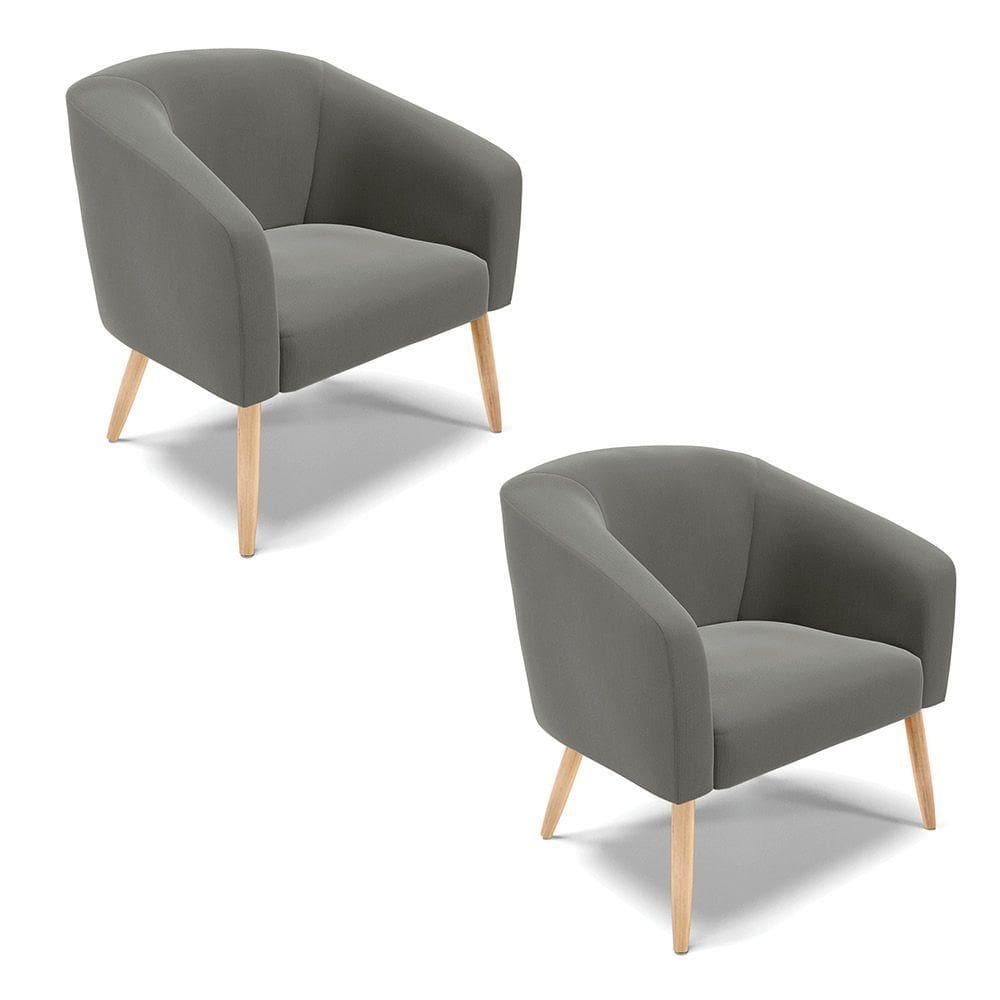 Cadeira Sala De Jantar Pé Palito Natural Kit 2 Stella Suede D03 - D`rossi Cor Grafite
