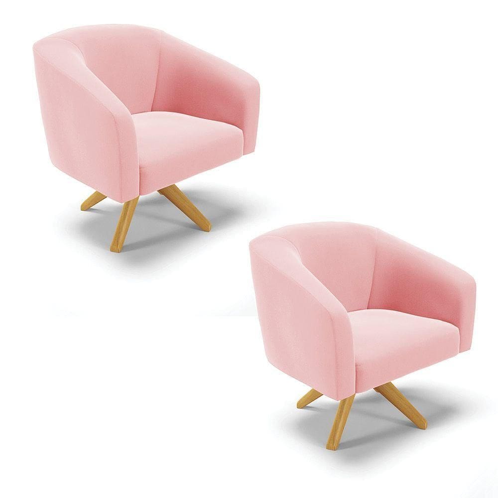 Cadeira Sala De Jantar Giratória Ma30 Kit 2 Stella Suede D03 - D`rossi Cor Rosa