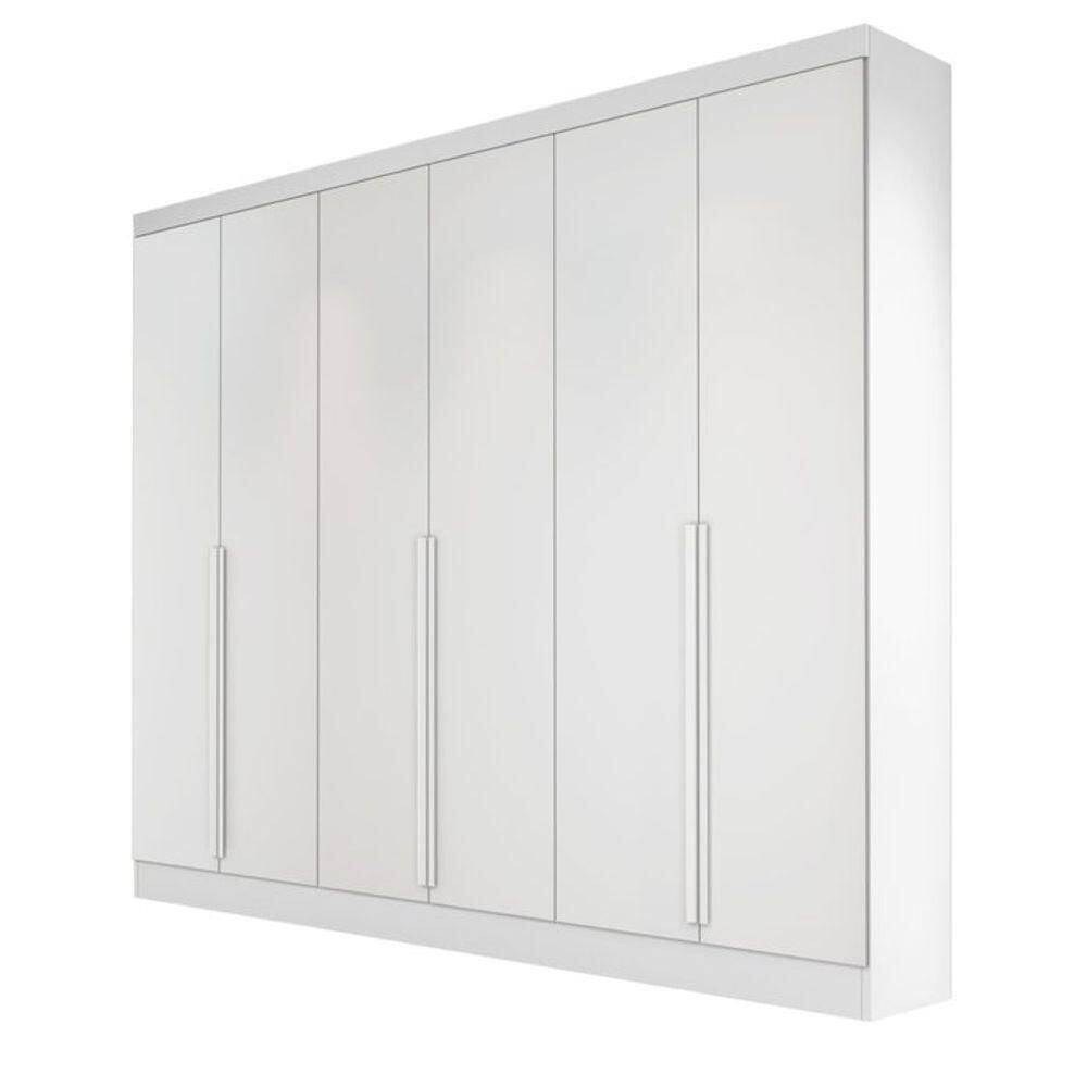 Guarda Roupa Casal Curitiba 100% Mdf 6 Portas De Bater Puxador Em Madeira Costa Inteiriça - Bianchi Branco
