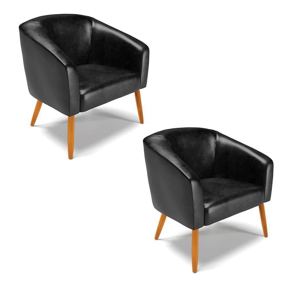 Cadeira Sala De Jantar Pé Palito Castanho Kit 2 Stella Sintético Pu D03 - D`rossi Cor Preto