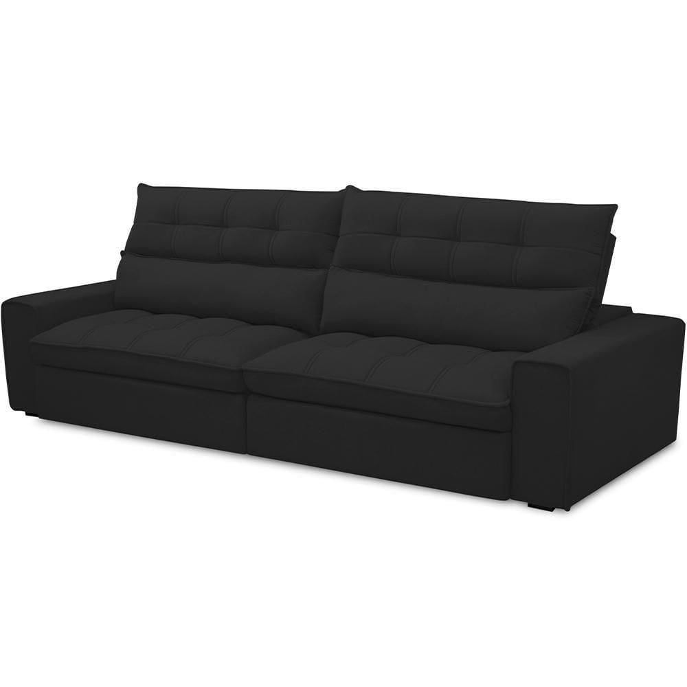 Sofá Retrátil Reclinável Para Sala De Estar Living 290cm Dimas F04 Veludo Preto