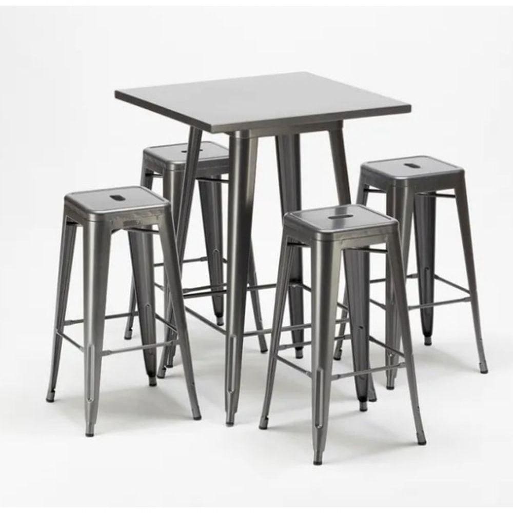 Mesa Alta Bistrô De Bar + 4 Banquetas Altas Iron Tolix