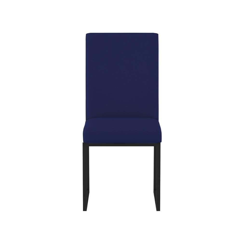 Cadeira Estofada Base De Ferro Preto Para Mesa De Jantar Azul Marinho