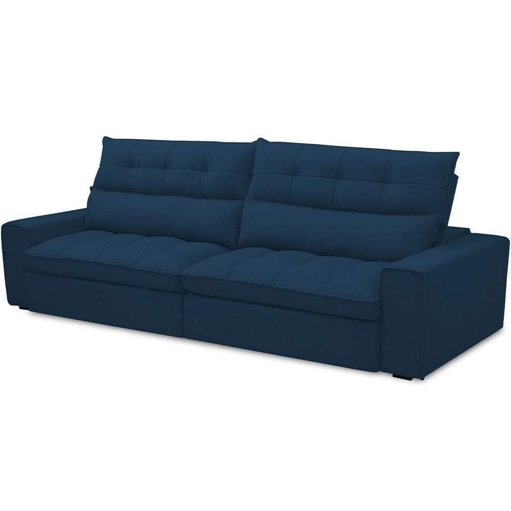 Sofá Retrátil Reclinável Para Sala De Estar Living 290cm Dimas F04 Veludo Azul
