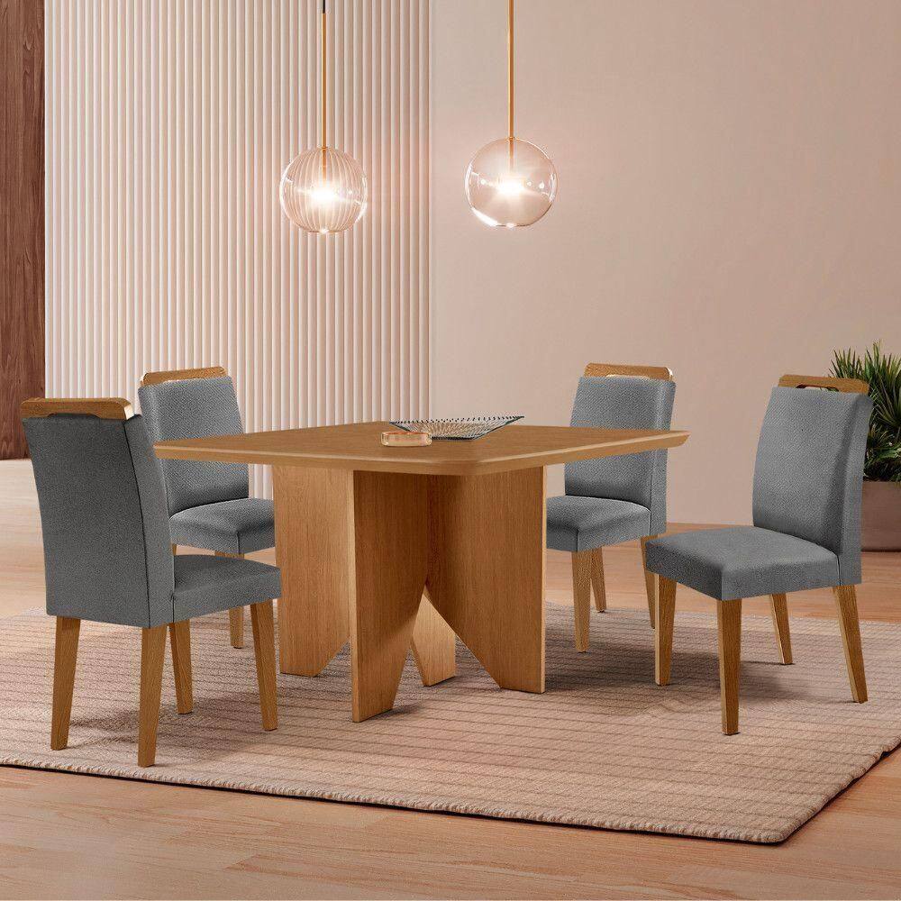 Mesa Evora 90 Mdf Com 4 Cadeiras Athenas Linho Grafite-naturalle-naturalle
