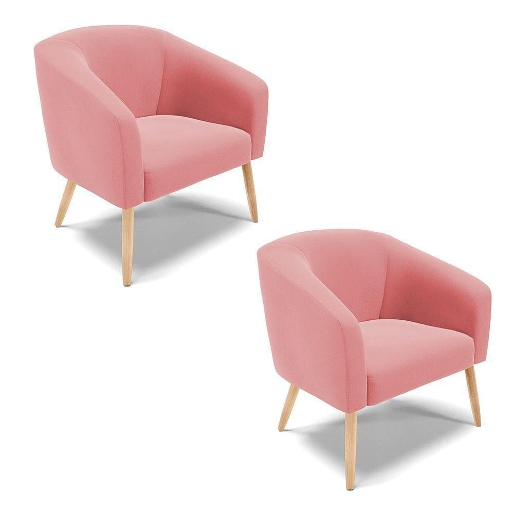 Cadeira Sala De Jantar Pé Palito Natural Kit 2 Stella Suede D03 - D`rossi Cor Rose