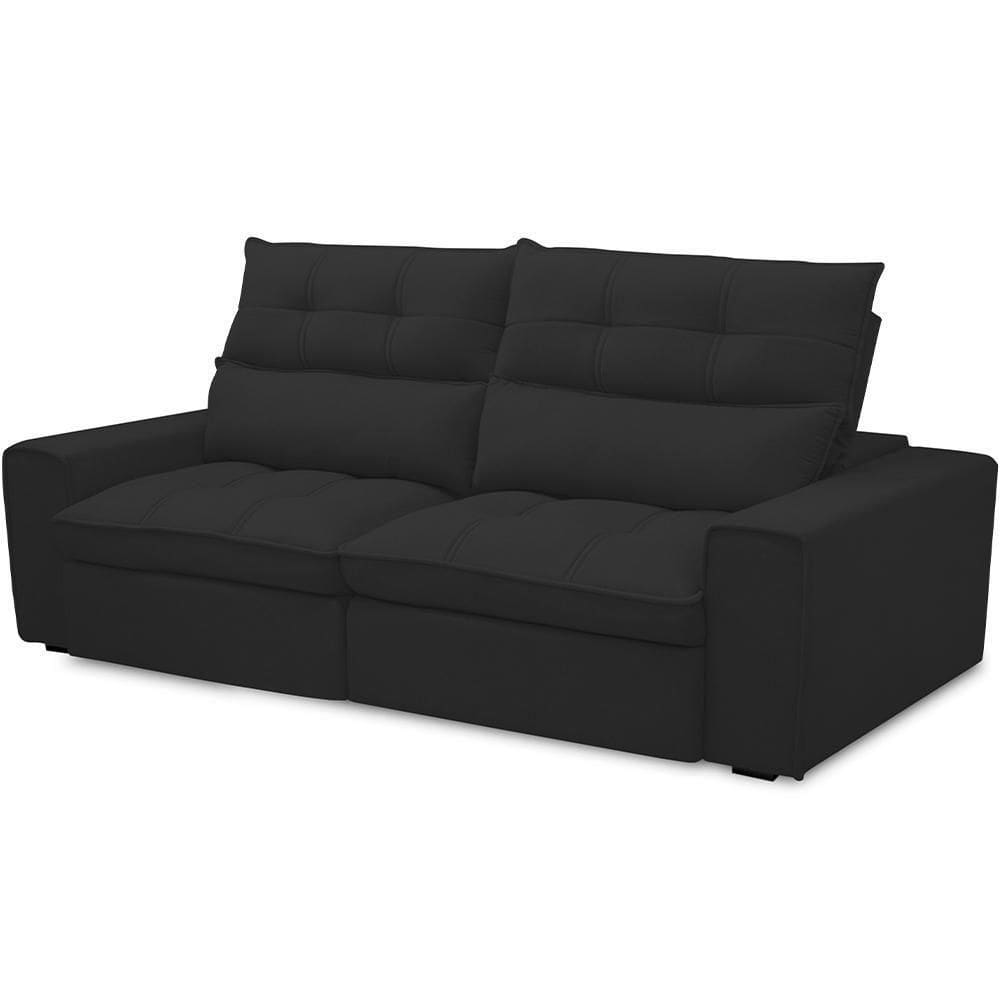 Sofá Retrátil Reclinável Para Sala De Estar Living 210cm Dimas F04 Veludo Preto