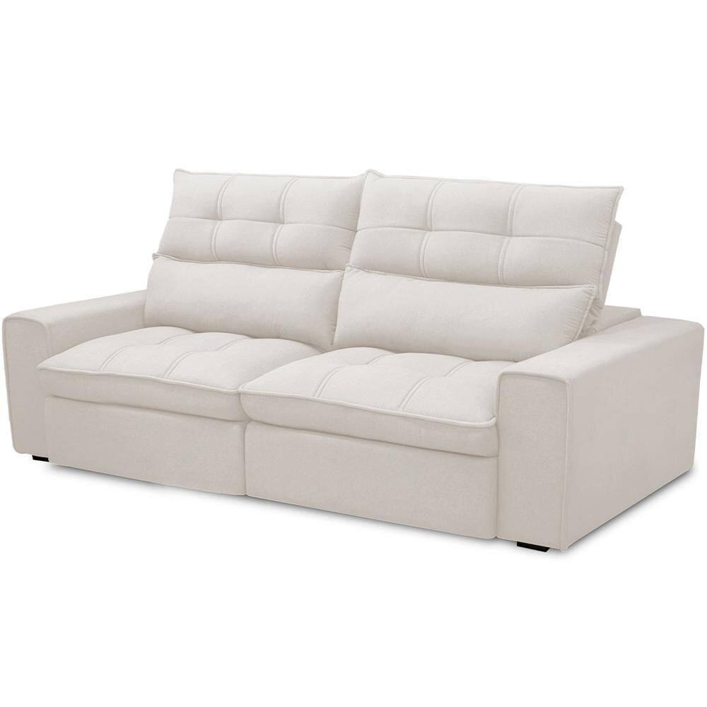 Sofá Retrátil Reclinável Para Sala De Estar Living 230cm Dimas F04 Bouclê Cru