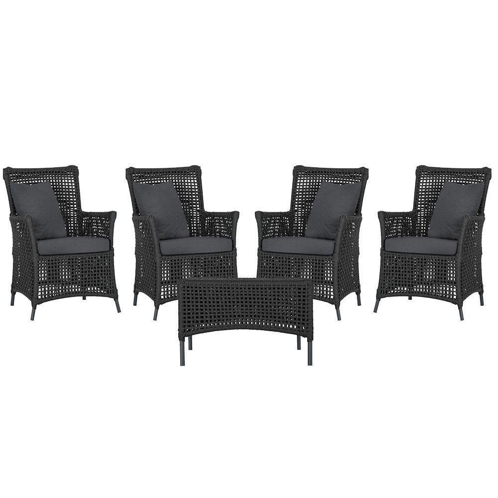 4 Poltronas E 1 Mesa Igapó Alumínio Preta Corda Náutica E11 Preto