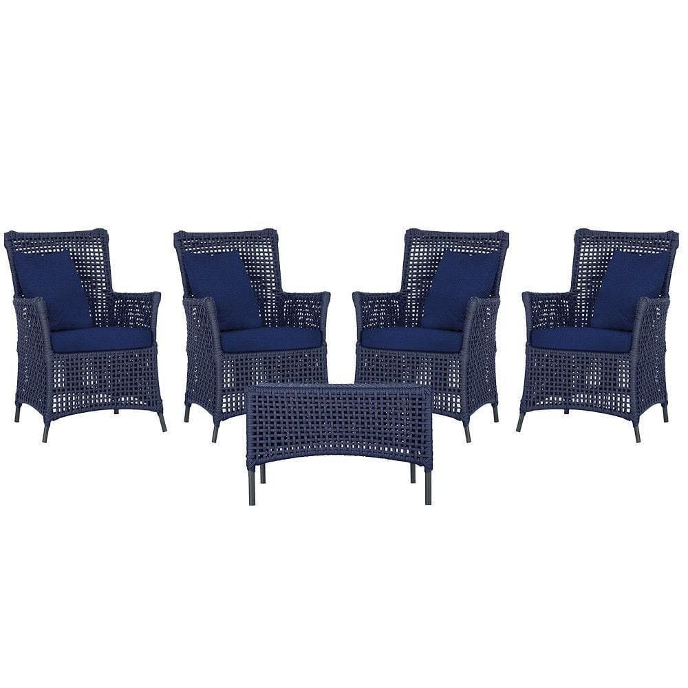 4 Poltronas E 1 Mesa Igapó Alumínio Preta Corda Náutica E10 Azul