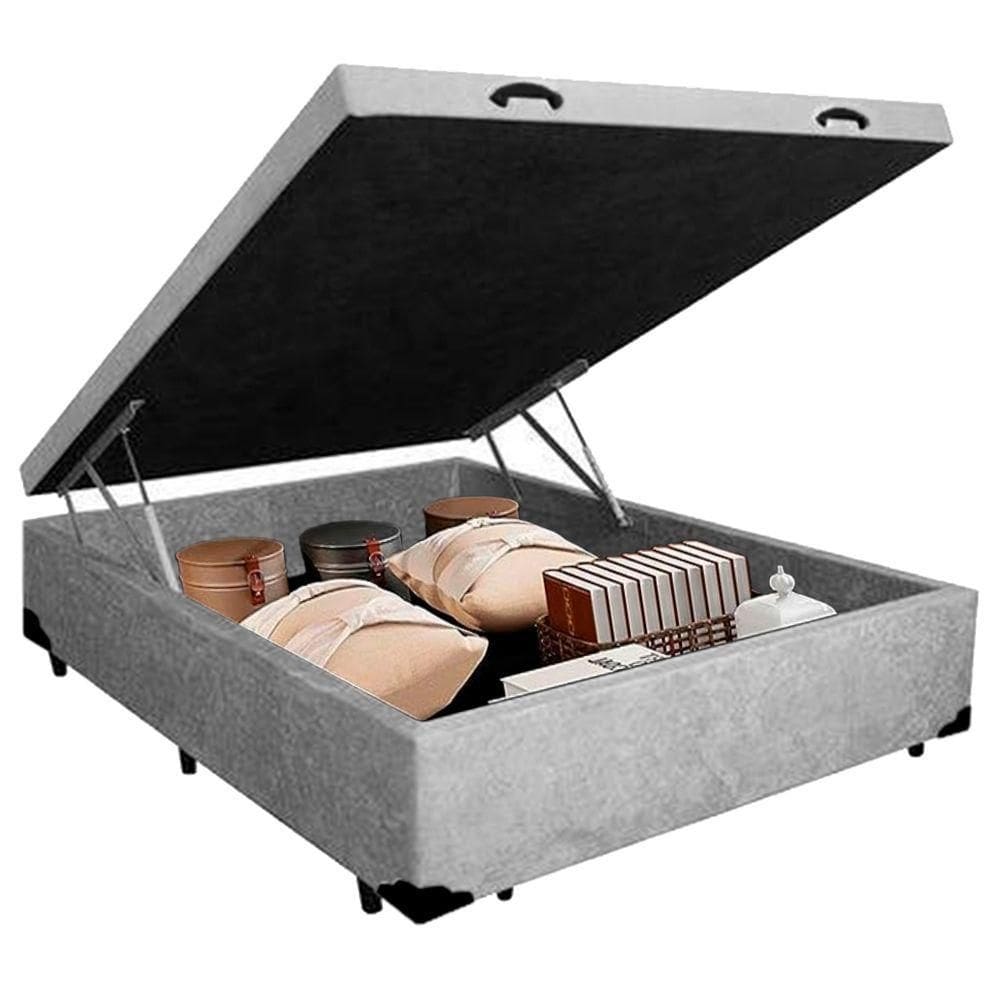 Cama Box Baú Viúva Serene Suede Cinza 44x128x188