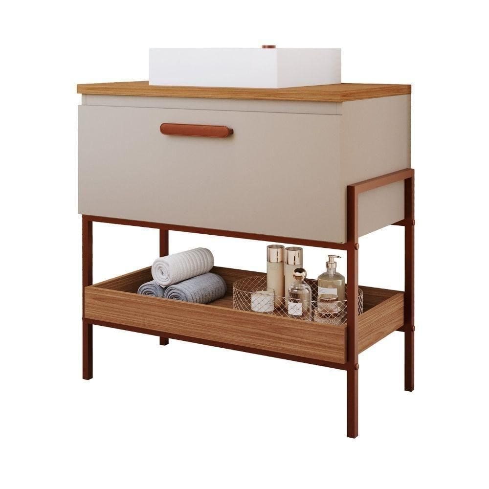 Gabinete Para Banheiro 60 Cm 100% Mdf 1 Porta Basculante Portinari Mgm Móveis Cappuccino/freijo Cappuccino/freijo