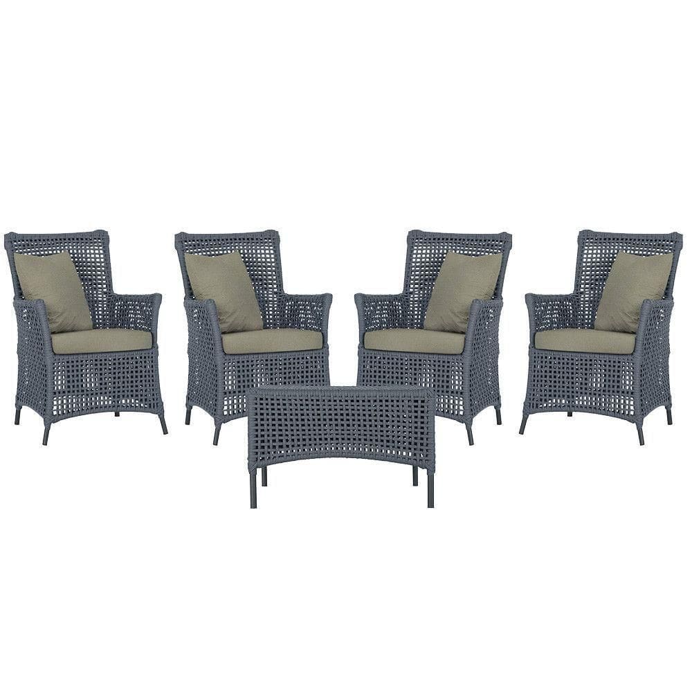 4 Poltronas E 1 Mesa Igapó Alumínio Preta Corda Náutica E8 Prata