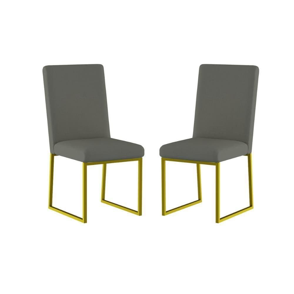 Kit 2 Cadeiras Para Mesa De Jantar Base Industrial Dourado Balaqui Cinza