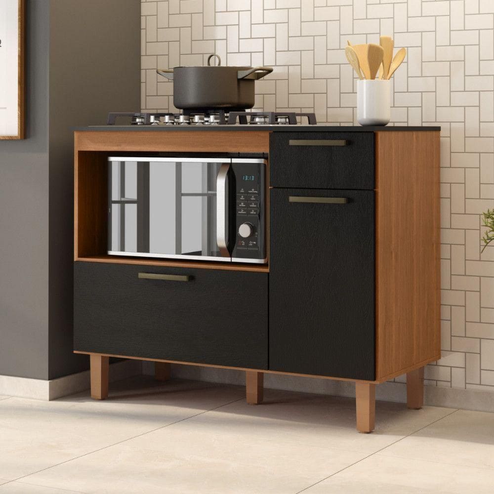 Balcão Master Para Cooktop 5 Bocas E Forno Cinamomo Preto Cinamomo Com Preto