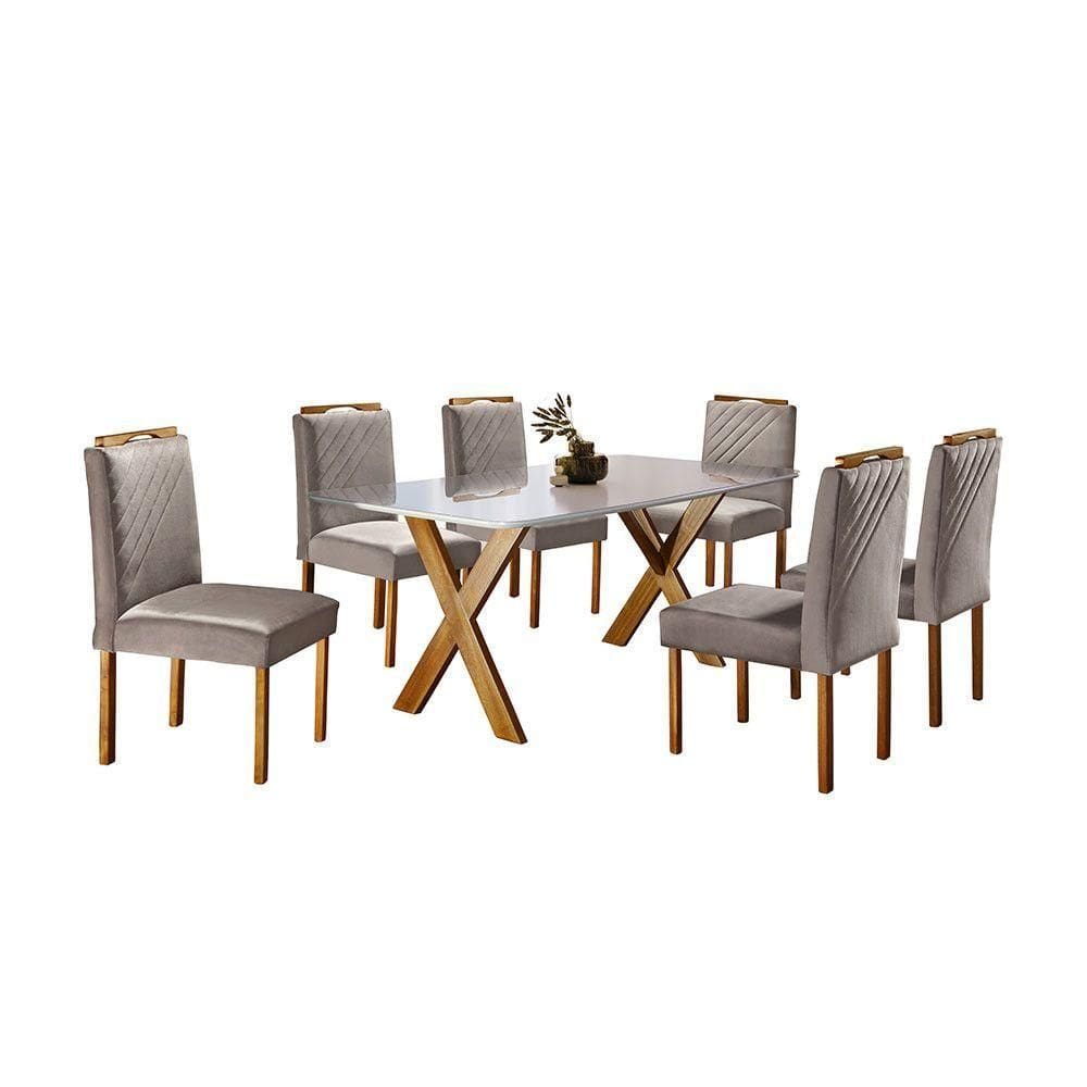 Conjunto Sala De Jantar 6 Lugares Alvorada Mundial Estofados Marrom Acinzentado