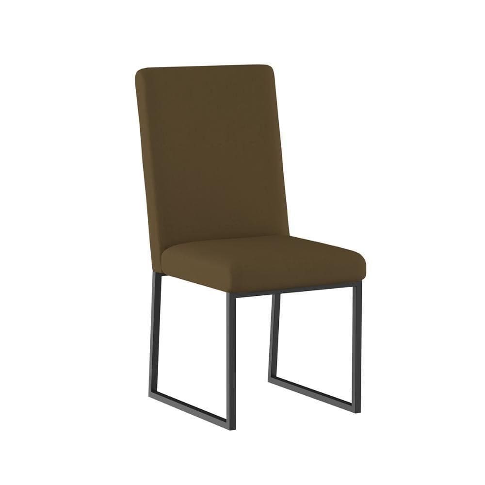 Kit 4 Cadeiras Estofadas Base De Ferro Preto Para Mesa Jantar Marrom