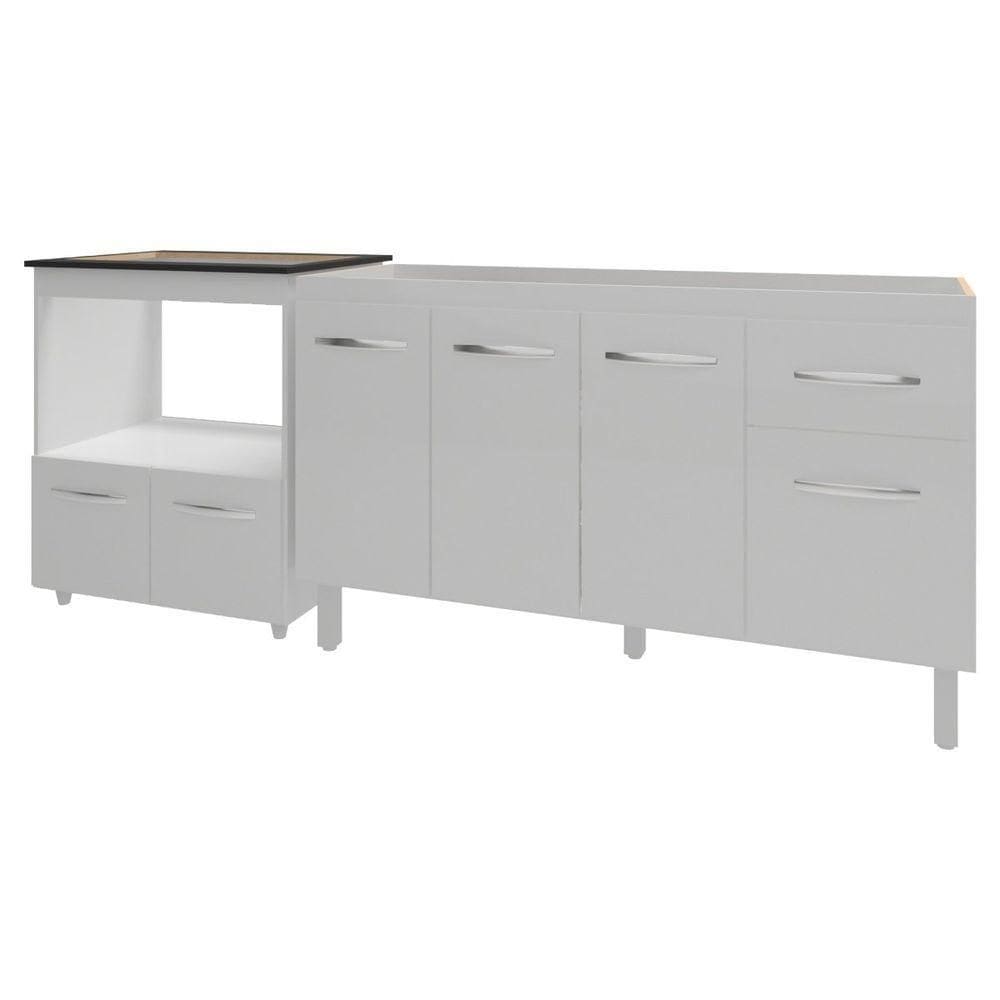Balcão Cozinha Gabinete De Pia 140 Cm Camila E Balcão Evelyn Para Fogão Cooktop 5 Bocas E Forno Elétrico Branco
