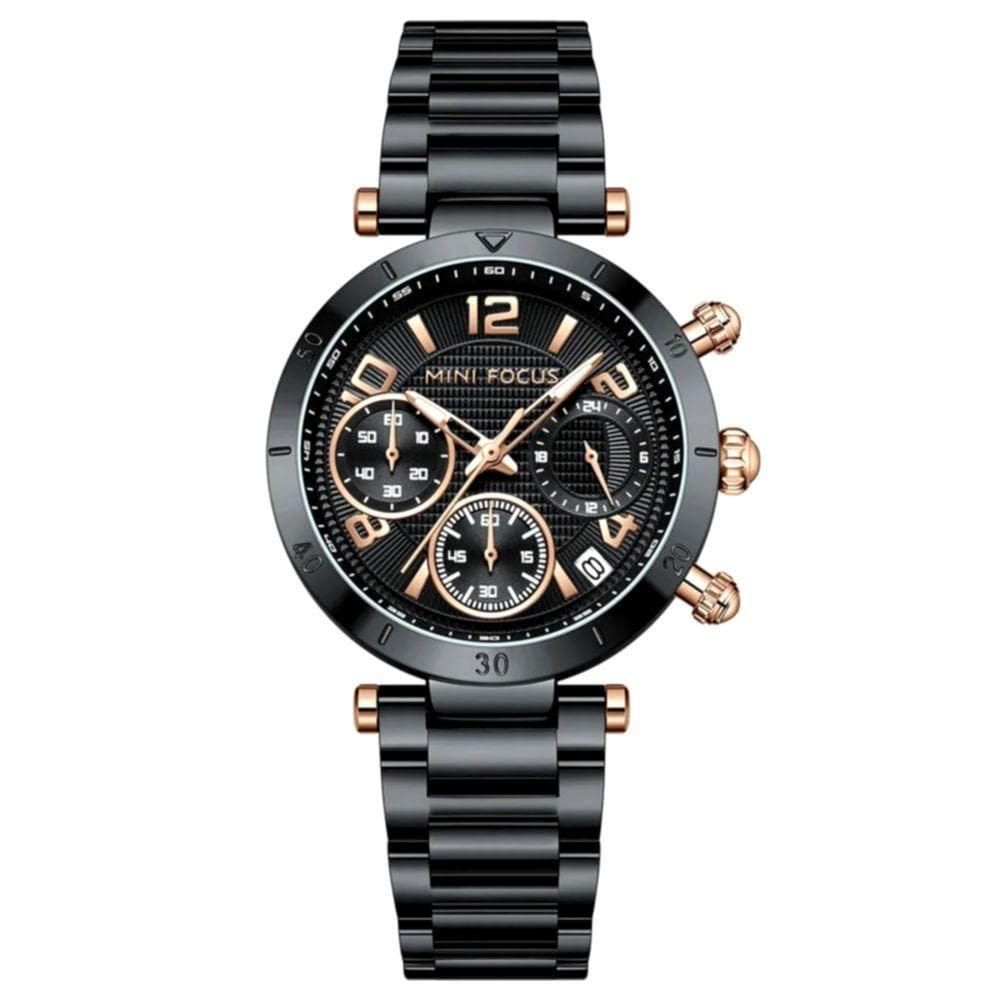 Relógio De Quartzo Feminino Minimalista Com Strass Movimento De Quartzo Preto