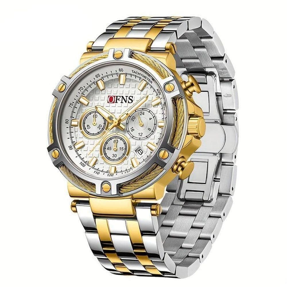 Relógio De Quartzo Resistente à água 3atm Mostrador Redondo Branco Dourado