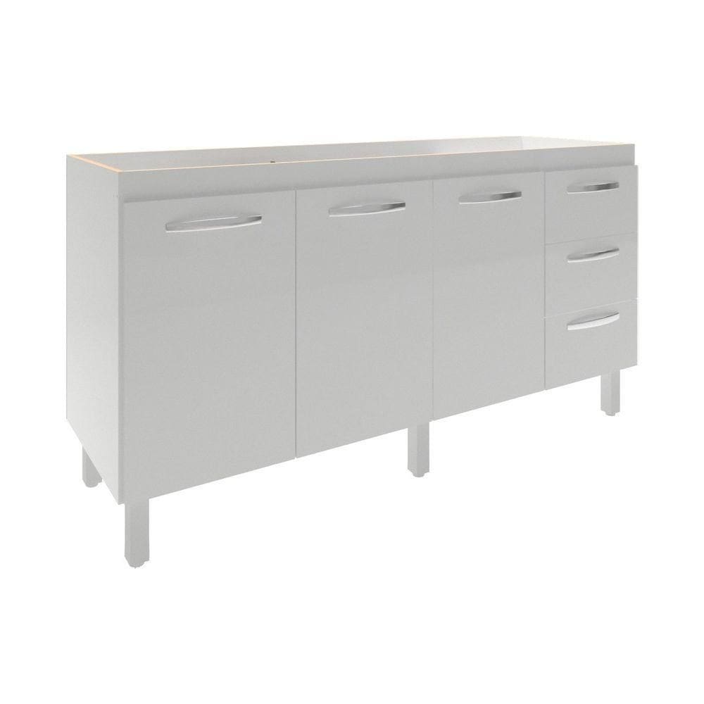 Balcão Cozinha Armário Gabinete Para Pia 157 Cm 3 Portas E 3 Gavetas Estela Branco