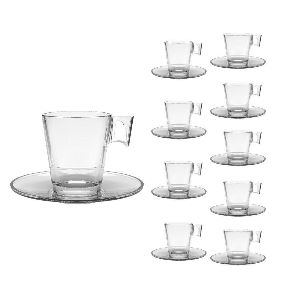 Jogo 10 Xícaras De Café De Vidro Com Pires Transparente Em Casa Tem 80ml