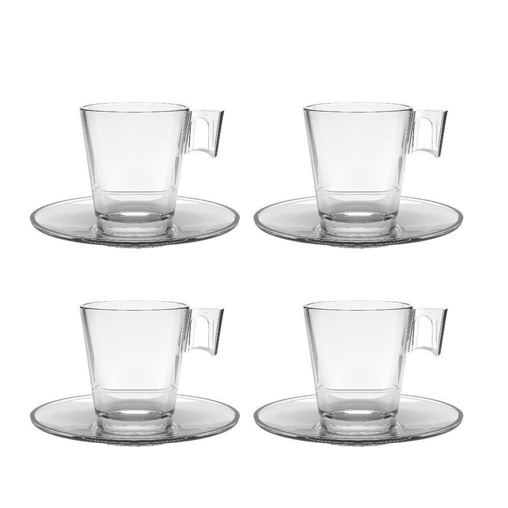 Jogo 4 Xícaras De Café De Vidro Com Pires Transparente Em Casa Tem 80ml