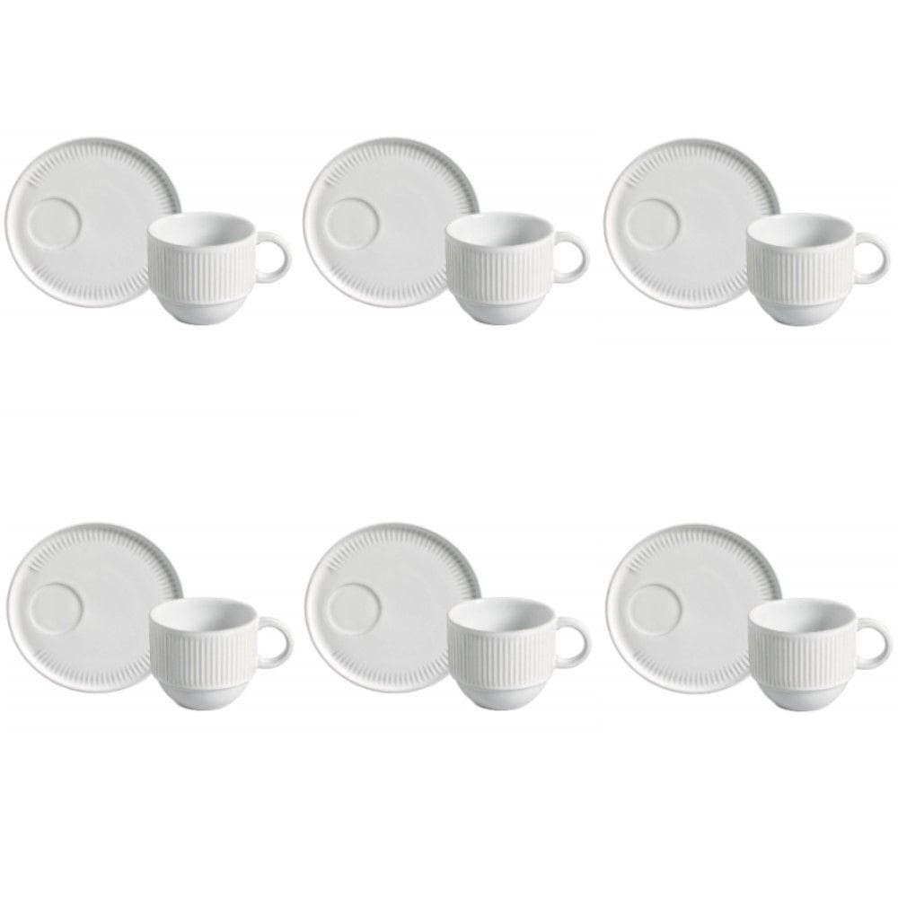 Conjunto De Xícara De Chá Empilhável Com Pires 06 Peças Linhas New White Porto Brasil