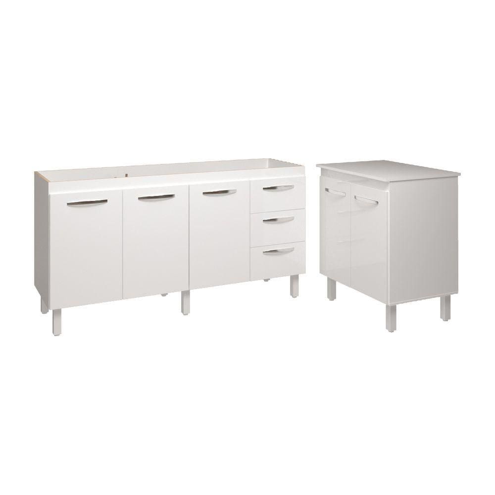 Cozinha Balcão Armário Gabinete De Pia 150 Cm Deise E Balcão Jane Para Microondas Ou Forno Elétrico Branco