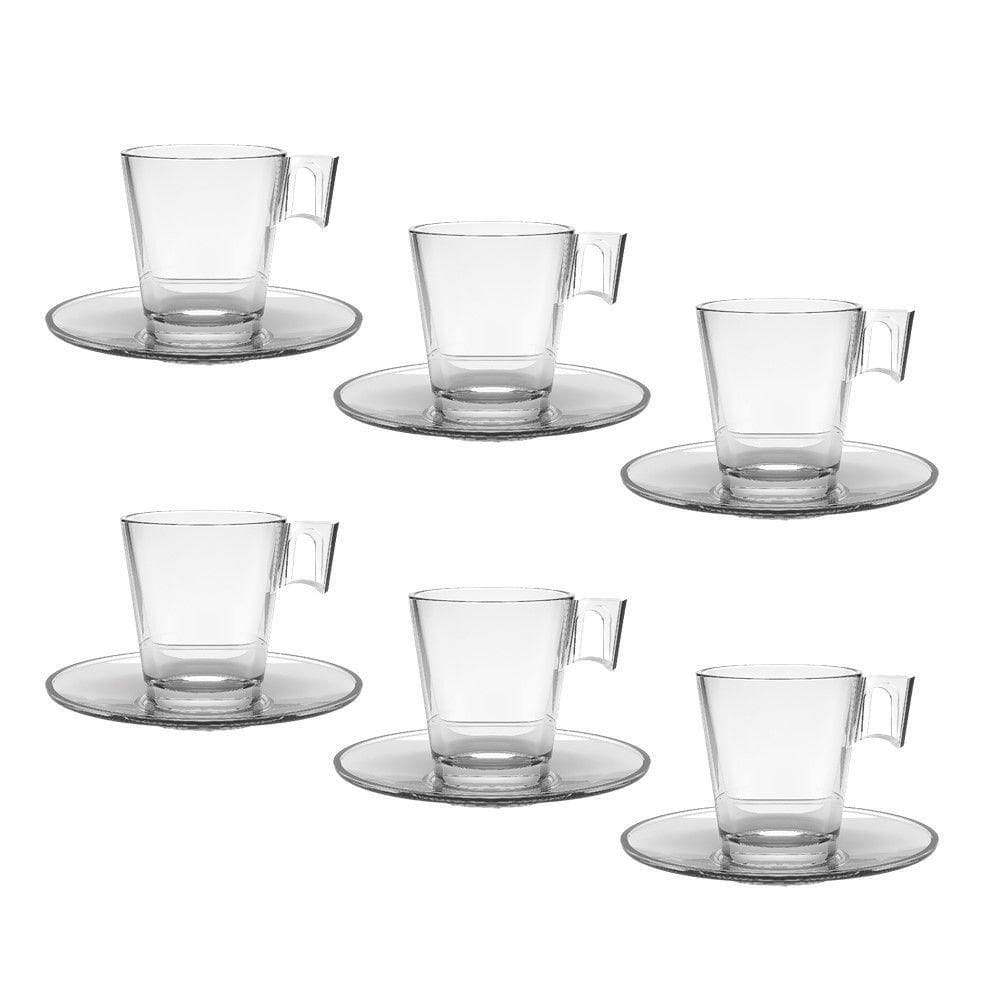 Jogo 6 Xícaras De Café De Vidro Com Pires Transparente Em Casa Tem 80ml