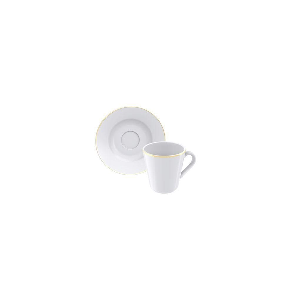 Conjunto Xícara E Pires Café Filetado Tramontina Elisa Em Porcelana 70 Ml
