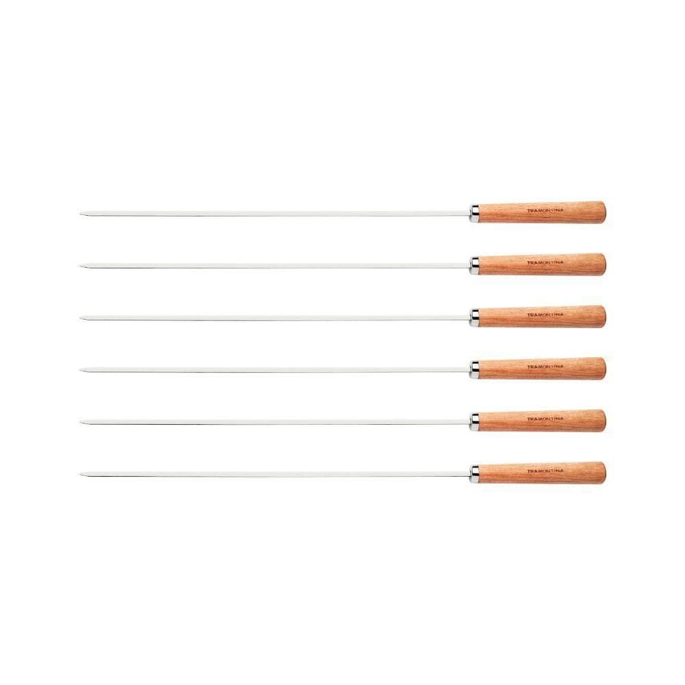 Conjunto De Espetinhos Tramontina 6 Peças Aço Inox Com Cabo De Madeira 50 Cm