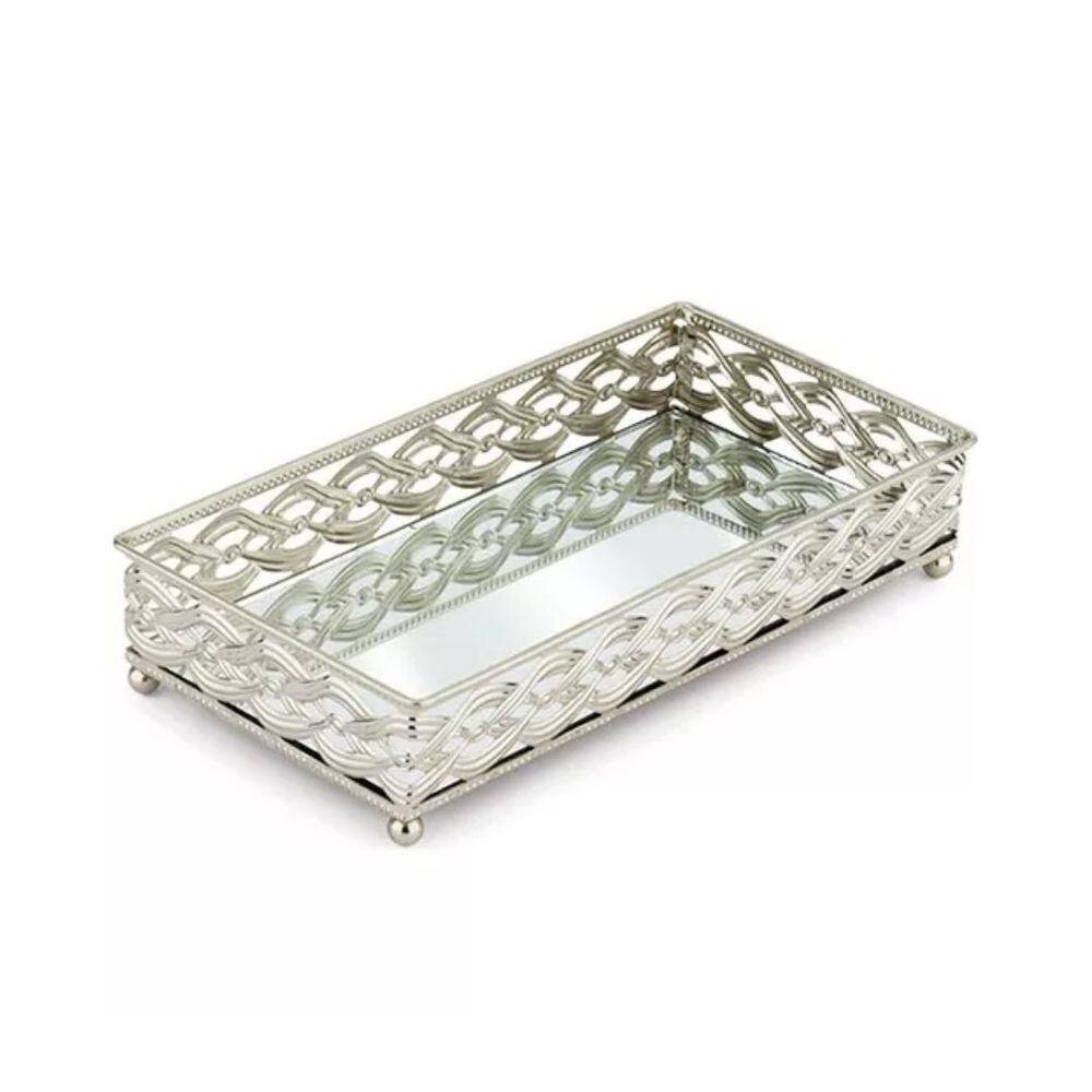 Bandeja Espelhada Retangular Francesa Prata 24cm X 13cm - Mek