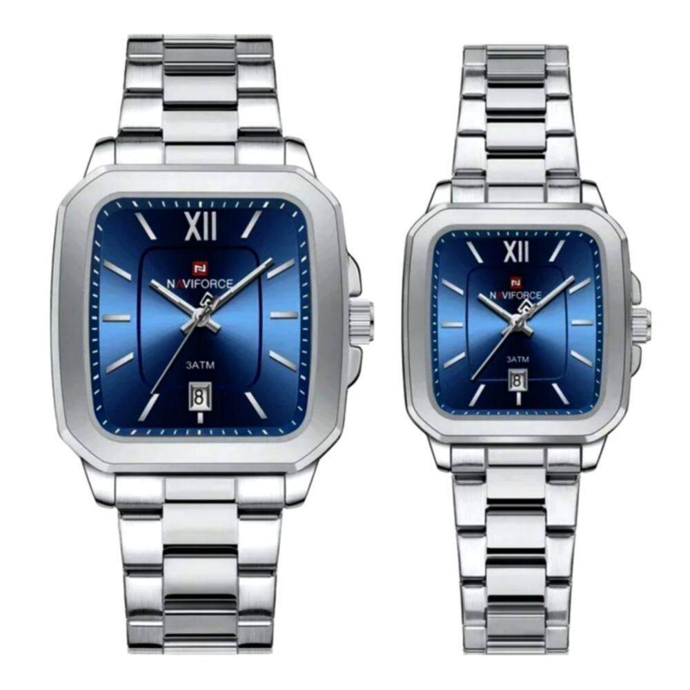 Conjunto De Relógio Casual Simples Quartzo Design Tonneau Impermeavel Casal Azul