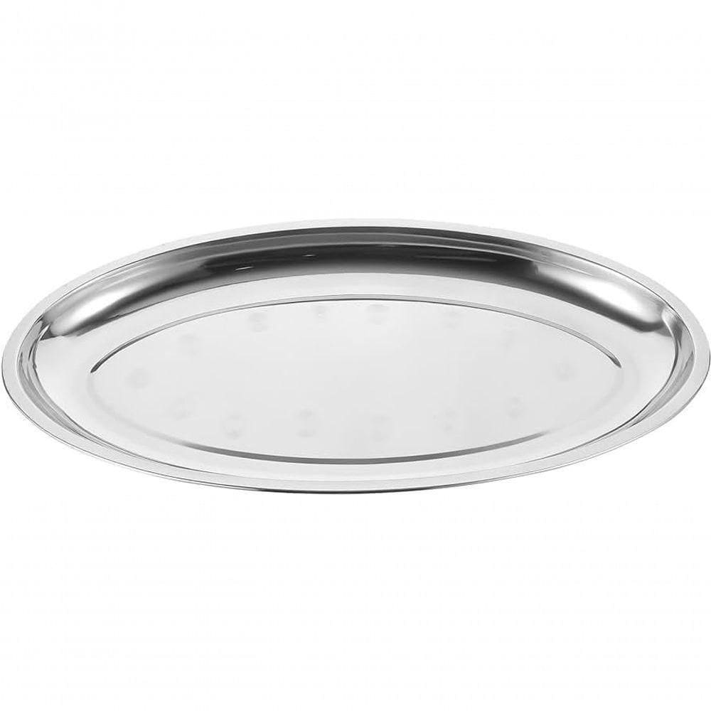 Bandeja Travessa Para Servir Oval Prateada Grande Inoxidável 39cm