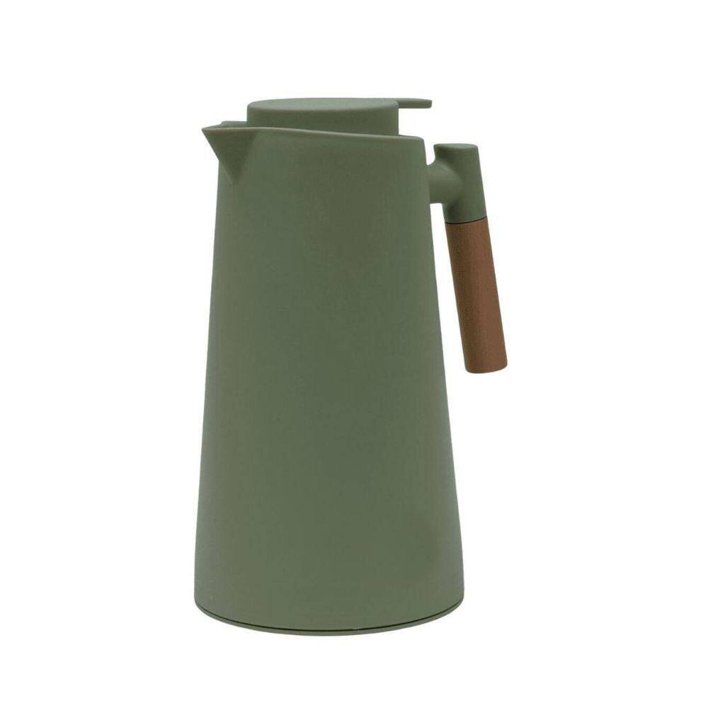 Garrafa Térmica Design Cabo Madeira Botão Abre Fácil Verde - Vivaflor Decor