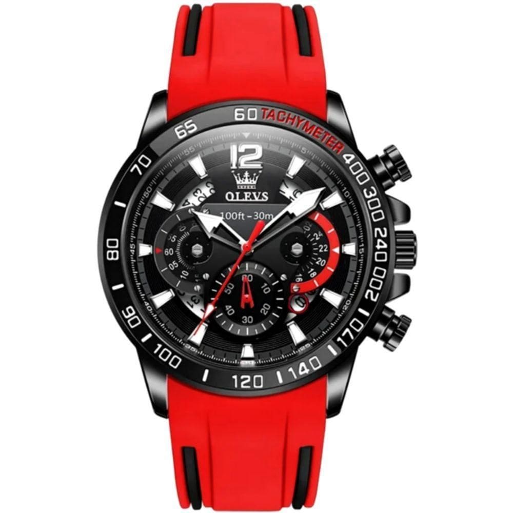 Relógio Quartzo Impermeável Masculino Esportivo Casual Pulseira De Borracha Vermelho