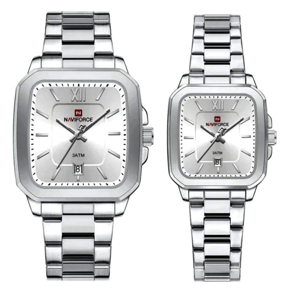 Conjunto De Relógio Casual Simples Quartzo Design Tonneau Impermeavel Casal Branco